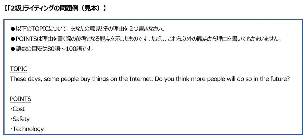 英検２級ライティング2例題