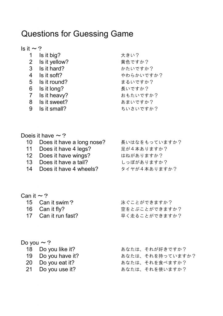 Questions for Guessing Game