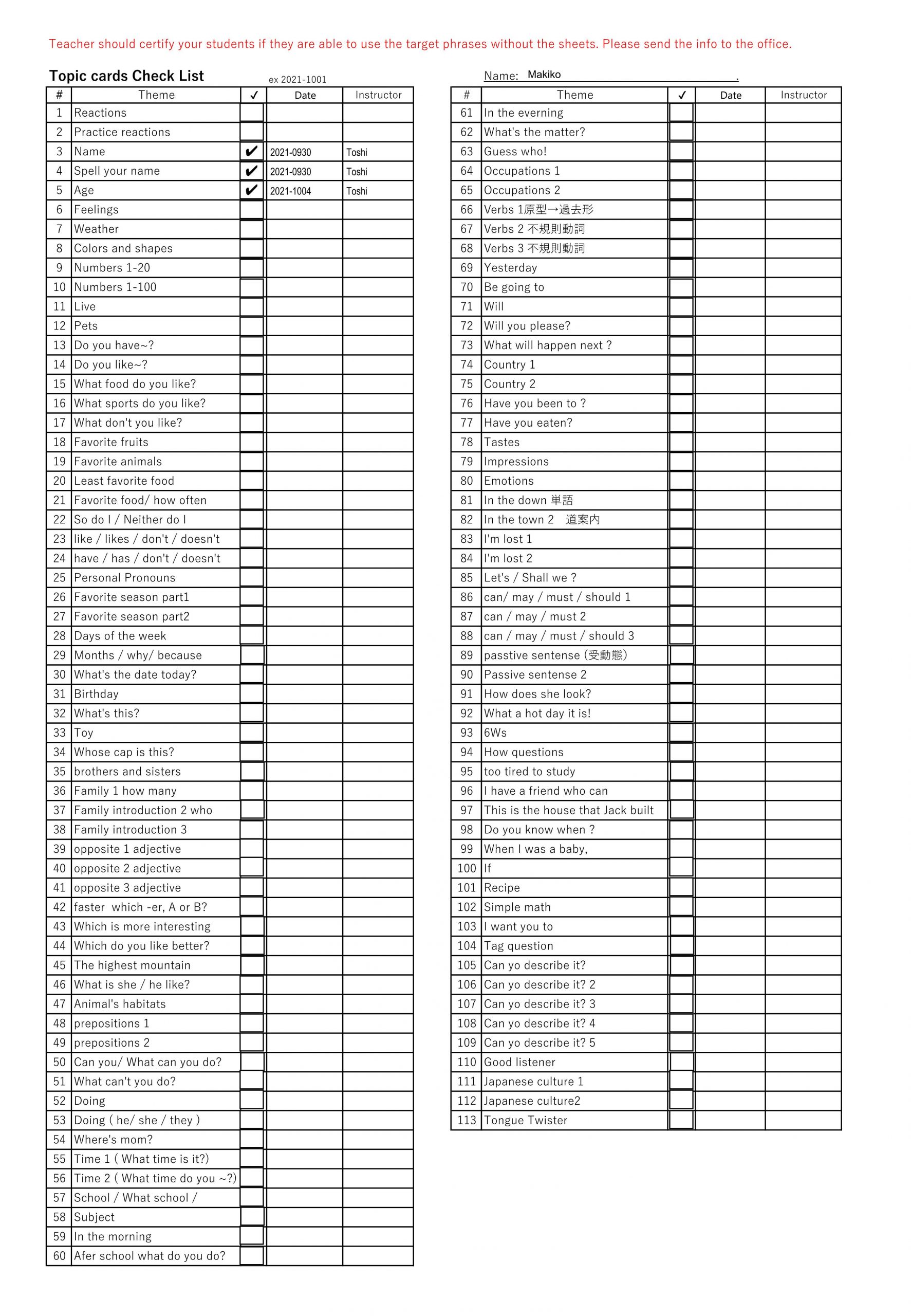 Topic Cards チェックシート完成